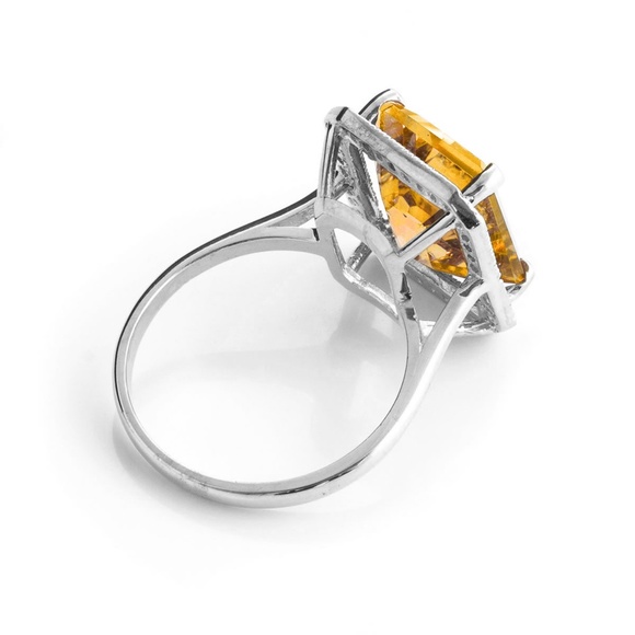 14K. SOLID GOLD RING WITH NATURAL DIAMONDS & CITRINE (White Gold) - Picture 3 of 6